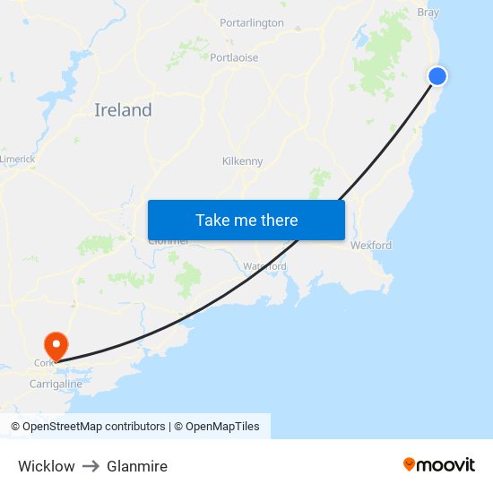 Wicklow to Glanmire map