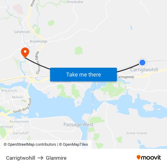 Carrigtwohill to Glanmire map