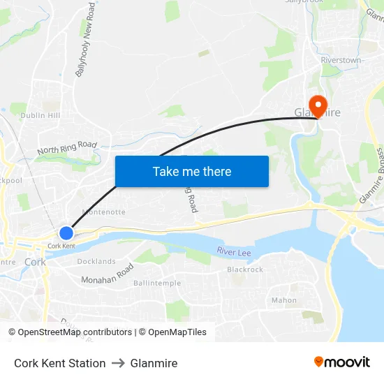 Cork Kent Station to Glanmire map