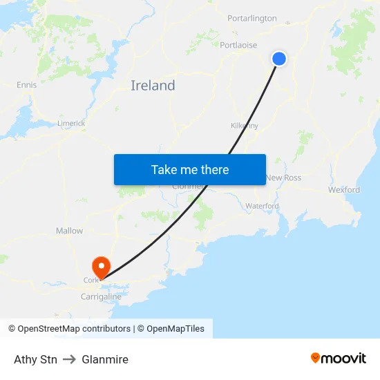 Athy Stn to Glanmire map