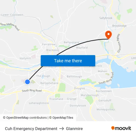 Cuh Emergency Department to Glanmire map