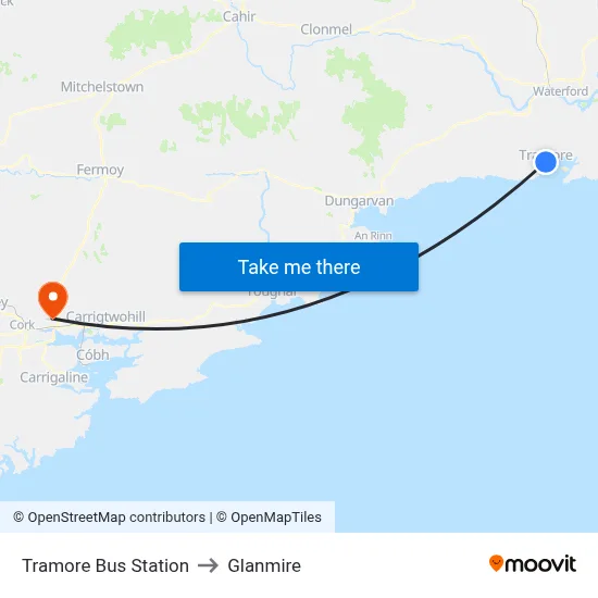 Tramore Bus Station to Glanmire map