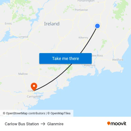 Carlow Bus Station to Glanmire map