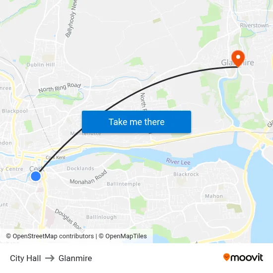City Hall to Glanmire map