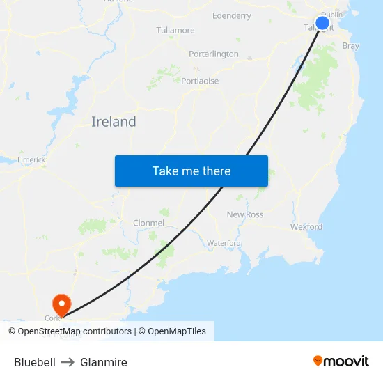 Bluebell to Glanmire map