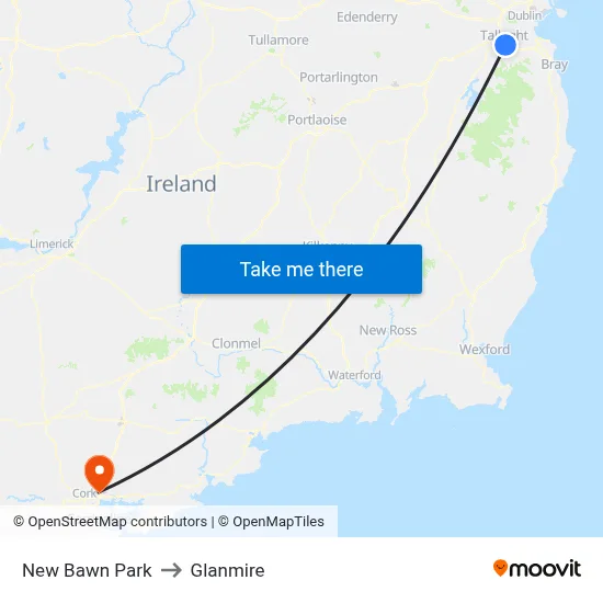 New Bawn Park to Glanmire map