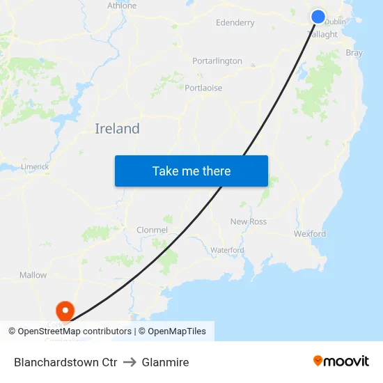 Blanchardstown Ctr to Glanmire map