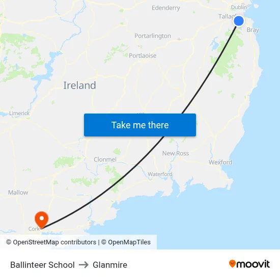 Ballinteer Sch to Glanmire map