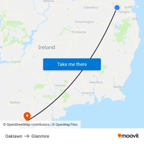 Oaklawn to Glanmire map