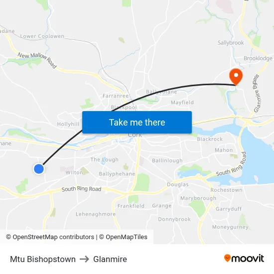 Mtu Bishopstown to Glanmire map