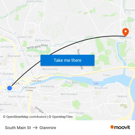 South Main St to Glanmire map