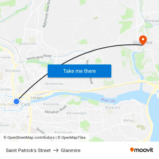Saint Patrick's Street to Glanmire map