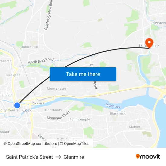 Saint Patrick's Street to Glanmire map