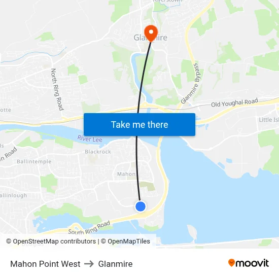 Mahon Point West to Glanmire map