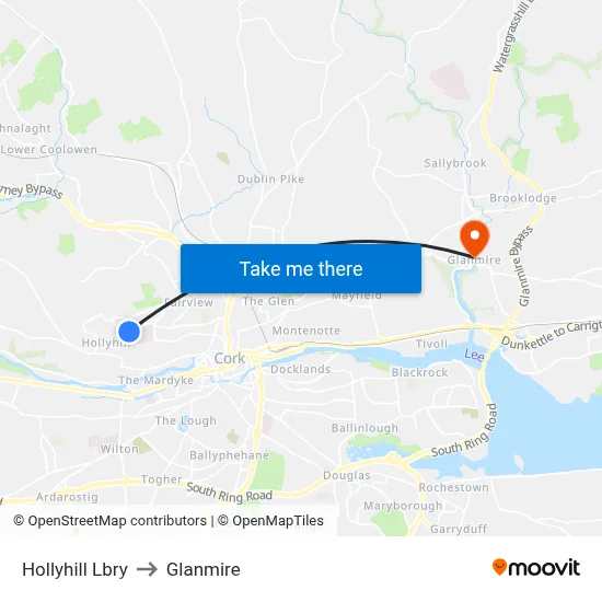 Hollyhill Lbry to Glanmire map