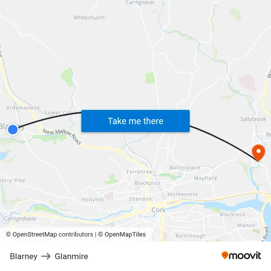 Blarney to Glanmire map