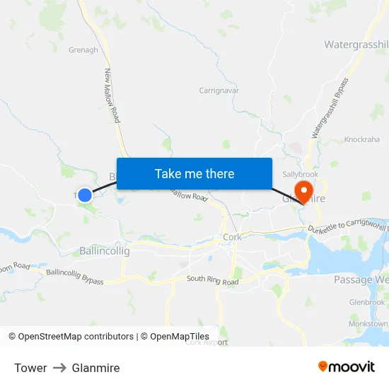Tower to Glanmire map