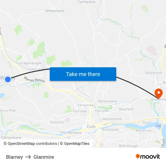 Blarney to Glanmire map