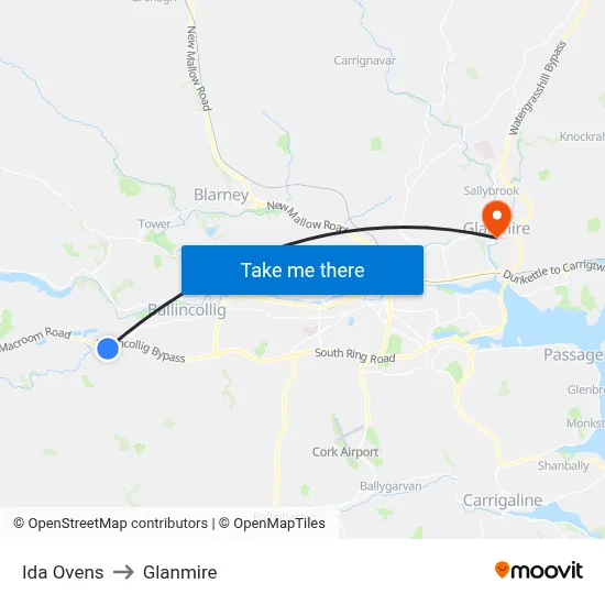 Ida Ovens to Glanmire map