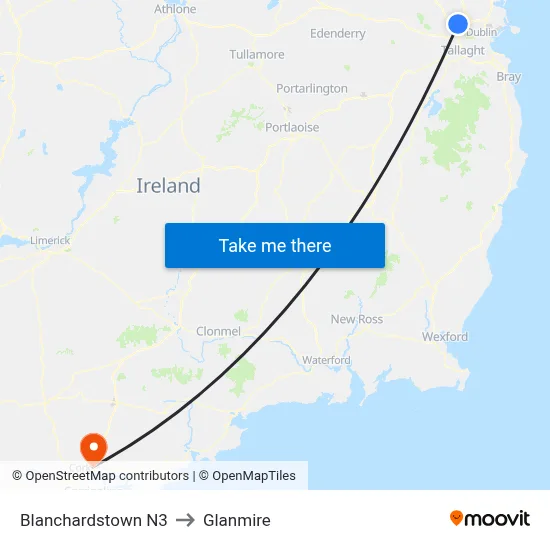 Blanchardstown N3 to Glanmire map