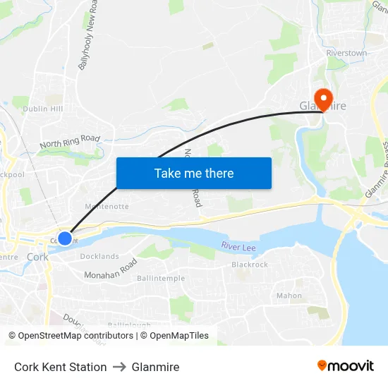 Cork Kent Station to Glanmire map