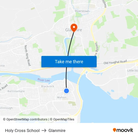 Holy Cross School to Glanmire map
