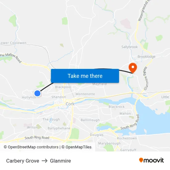 Carbery Grove to Glanmire map