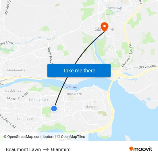 Beaumont Lawn to Glanmire map