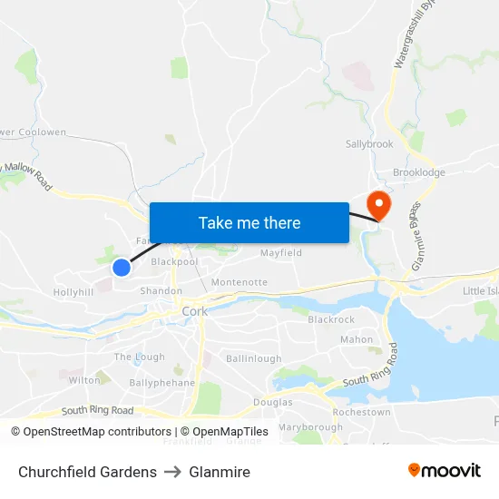 Churchfield Gardens to Glanmire map