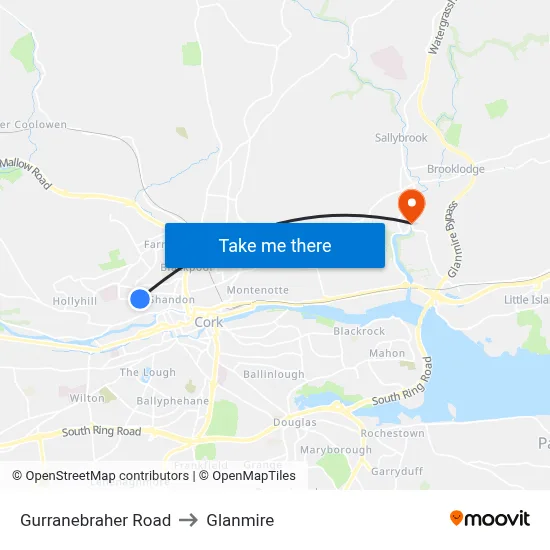 Gurranebraher Road to Glanmire map