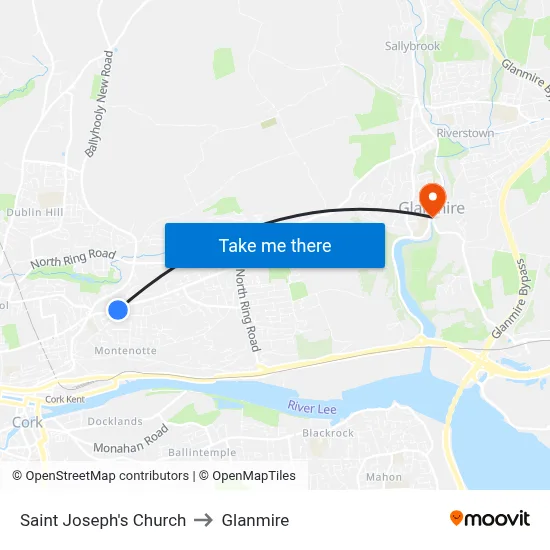 Saint Joseph's Church to Glanmire map