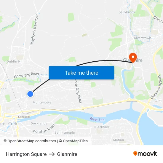 Harrington Square to Glanmire map