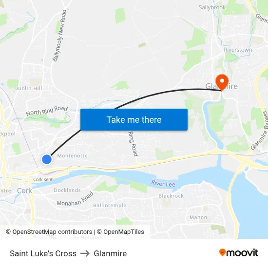 Saint Luke's Cross to Glanmire map