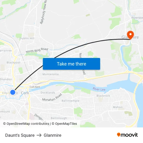 Daunt's Square to Glanmire map