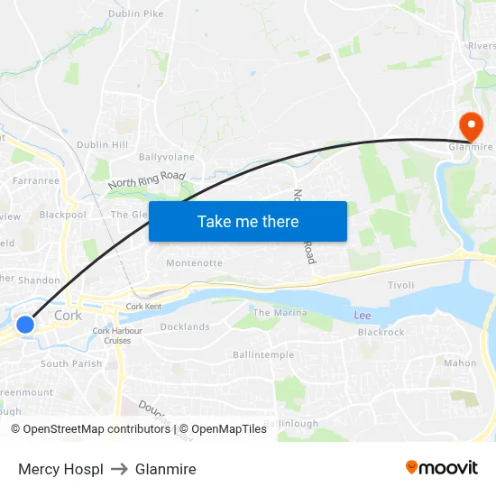 Mercy Hospl to Glanmire map