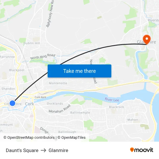 Daunt's Square to Glanmire map