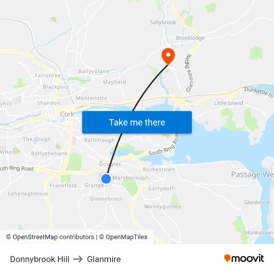 Donnybrook Hill to Glanmire map