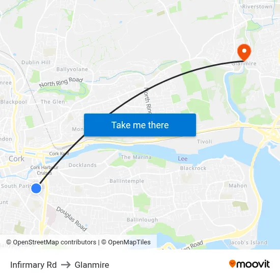 Infirmary Rd to Glanmire map