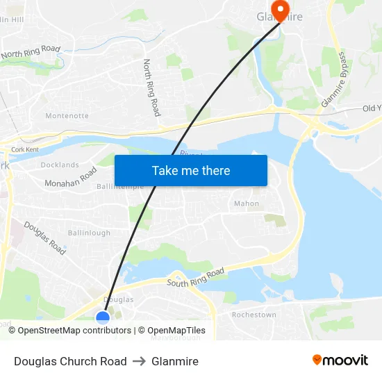 Douglas Church Road to Glanmire map