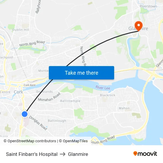 Saint Finbarr's Hospital to Glanmire map