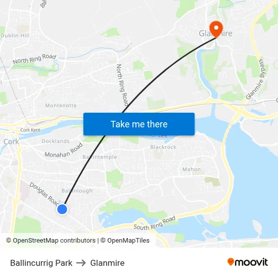 Ballincurrig Park to Glanmire map