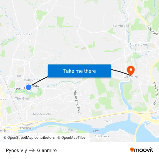 Pynes Vly to Glanmire map