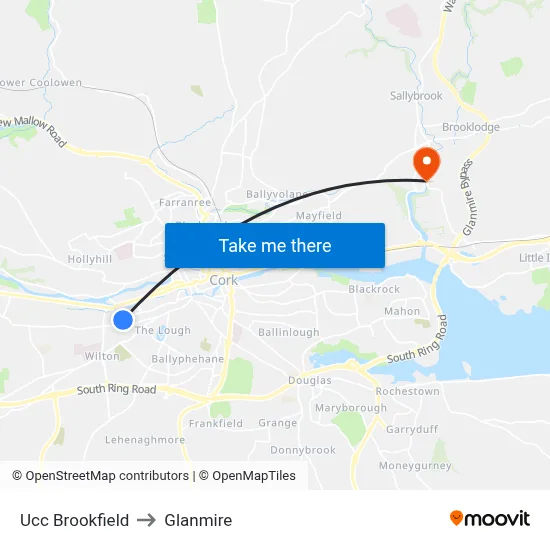 Ucc Brookfield to Glanmire map
