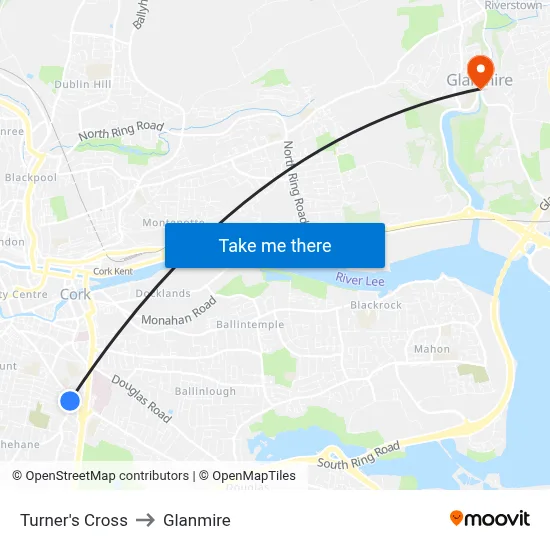 Turner's Cross to Glanmire map