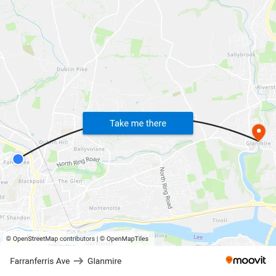 Farranferris Ave to Glanmire map