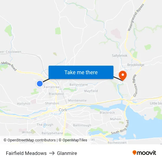 Fairfield Meadows to Glanmire map