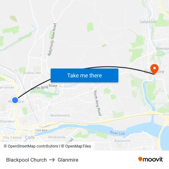 Blackpool Church to Glanmire map