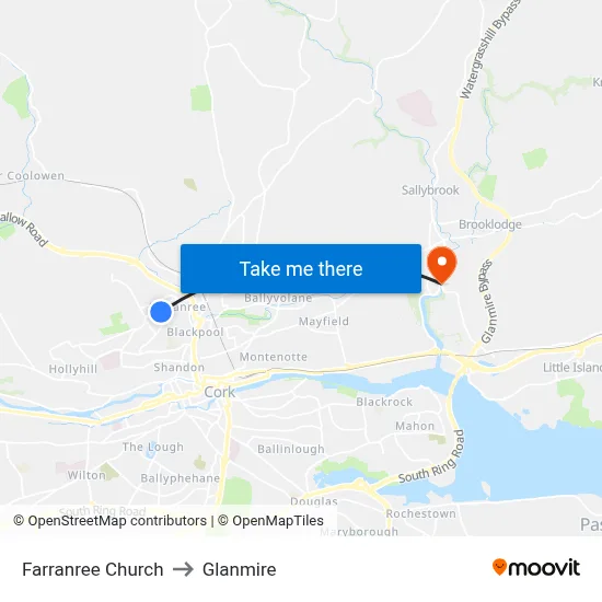 Farranree Church to Glanmire map