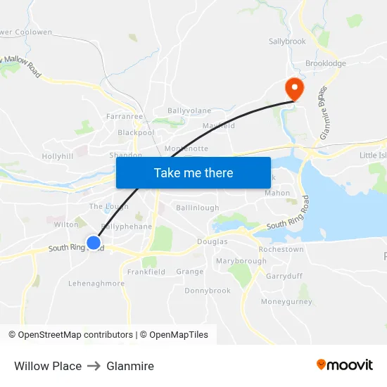 Willow Place to Glanmire map