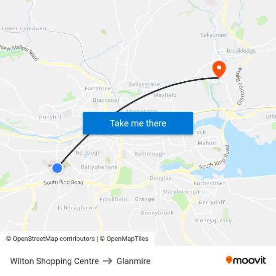 Wilton Shopping Centre to Glanmire map